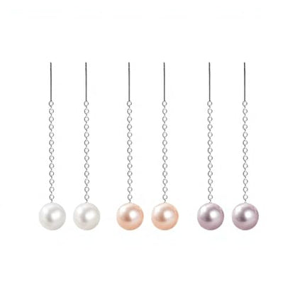 3-Pair S999 Sterling Silver Real Pearl Threader Earrings for Women