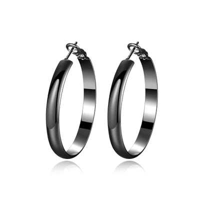 EXGOX 5mm Wide Gold Hoop Earrings for Women,Sterling Silver Hoop Earrings Large Silver Hoop Earrings Hypoallergenic Lightweight 14K Real Gold Plated Big Hoop Earrings for Women 30/40/50/60/70mm - color: Black Hoop-40mm