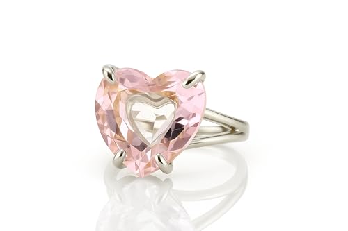 Rose Quartz Heart Ring - Pink Gemstone Cocktail Jewelry in 14k Gold Filled - Prong Set Self Love Statement Ring for Women - Bold Romantic Accessory