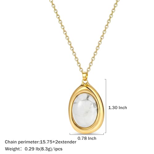 Colorful Natural Stone Necklaces for Women Trendy 14K Gold Plated Oval Gemstone Pendant Statement Necklace Jewelry Gifts for Women - color: White