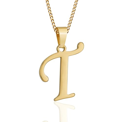 Suweibuke Initial Necklace for Men Women Boys Girls, 18K Gold Plated 26 Letters Pendant Necklace, Personalized Jewelry Gifts - color: Gold--1T
