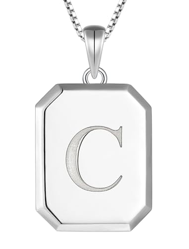 YL Initial Necklace 925 Sterling Silver Square/Round/Heart Letter Pendant A-Z Alphabet Polished Jewelry for Women - color: Letter-C, style: Square Shaped