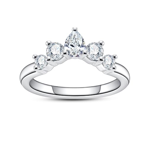 Cubic Zirconia Half Eternity Wedding Band Rings Round/Oval/Cushion Cut 5/6 Stones 5A Grade D Color CZ Stacking Band Engagement Promise Rings for Women - style: Raound & Pear