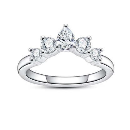 Cubic Zirconia Half Eternity Wedding Band Rings Round/Oval/Cushion Cut 5/6 Stones 5A Grade D Color CZ Stacking Band Engagement Promise Rings for Women - style: Raound & Pear