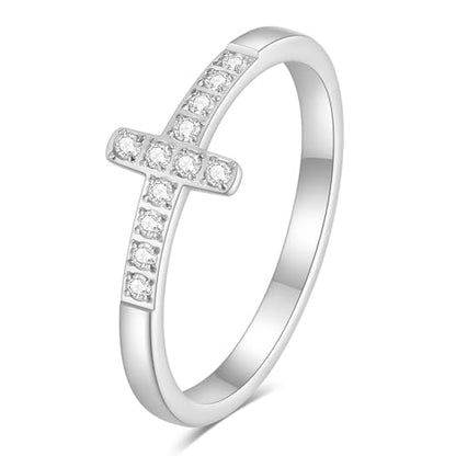 2mm 5mm Tainless Steel Cubic Zirconia Wedding Band Rings For Women,Stackable No Tarnish Fashion Cross Rings Size 4-10 - color: Cross-silver