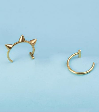 QWALIT Fake Nose Ring Fake Lip Piercing Fake Lip Ring Fake Nose Ring Hoop Fake Snake Bites Fake Lip Piercings Faux Lip Rings Fake Nose Piercing Clip on Nose Ring Spring - color: D3-2 styles-silver/gold