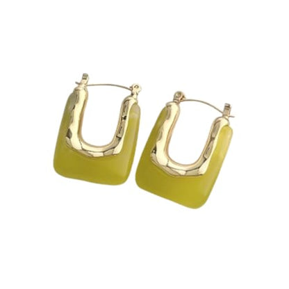 Chunky Acrylic Hoop Earrings Resin Geometric U Shape Hoop Earring Trendy Jewelry Gifts for Women - color: Yellow