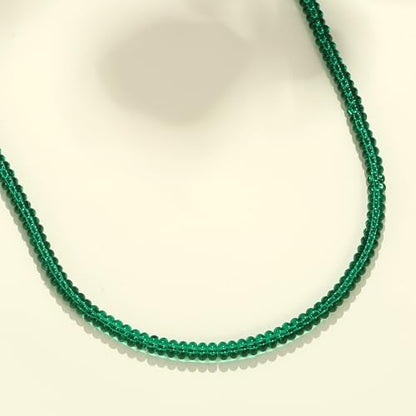 Joya Love Colorful Gemstone Beaded Necklaces For Women Trendy Rainbow Natural Stone Boho Handmade Stainless Steel Waterproof Strand Necklaces Jewelry For Women Gift - color: Emerald