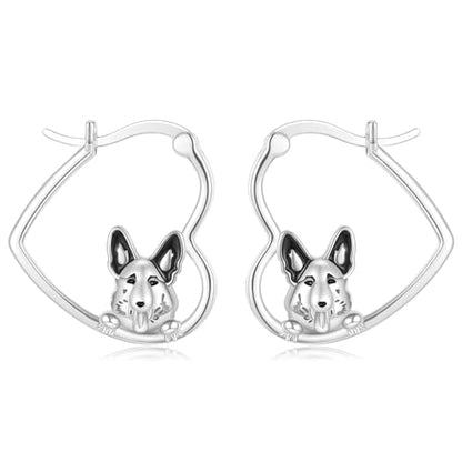 LES OSEWA Dog Animal Earrings Sterling Silver Animal Heart Hoop Dangle Earrings Cute Jewelry Gifts for Women - color: German Shepherd