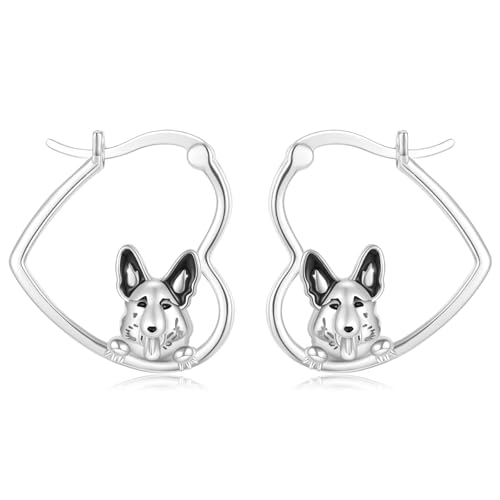 LES OSEWA Dog Animal Earrings Sterling Silver Animal Heart Hoop Dangle Earrings Cute Jewelry Gifts for Women - color: German Shepherd