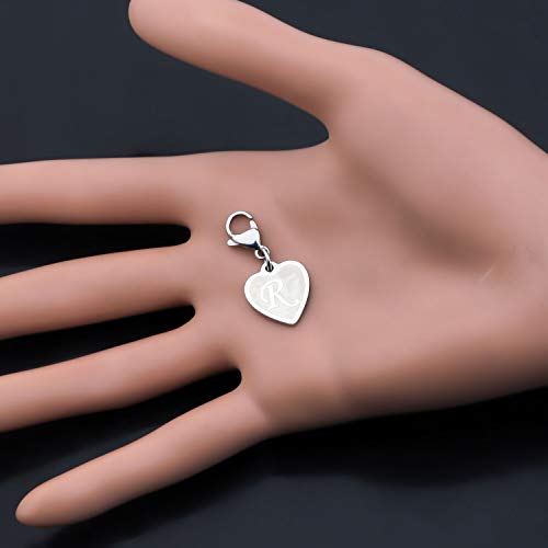 FAADBUK Initial Letter A-Z Alphabet Heart Charms for Jewelry Bracelet Keychain Necklace Initial Stainless steel Clasp Clip on Charm - color: intial R