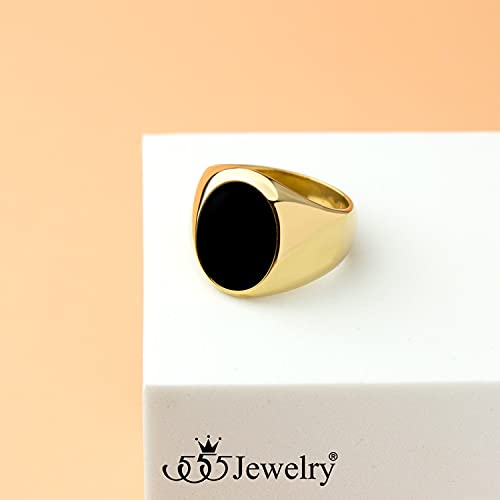 555Jewelry Stainless Steel High Polish Plain Oval Black Onyx Signet Ring for Men - color: Gold