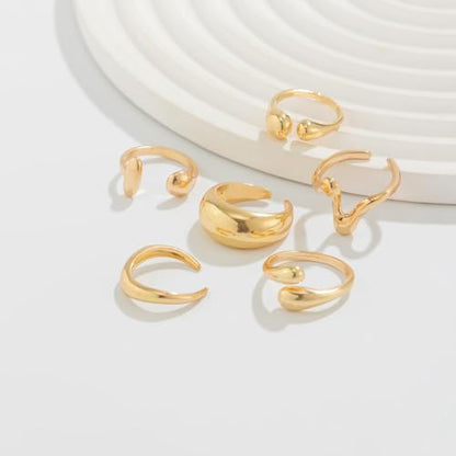 Chunky Gold Rings for Women Rhinestone Stackable Knuckle Ring Set Open Adjustable Statement Ring Set Dainty Crown Cross Midi Rings Fashion Jewelry Gift for Women - color: Gold1