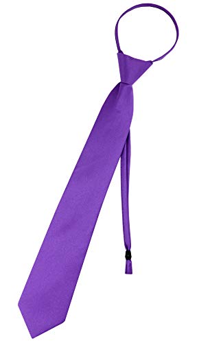 Vesuvio Napoli PreTied Men's Necktie Solid Color Mens Adjustable Zipper Neck Tie - color: Purple Indigo