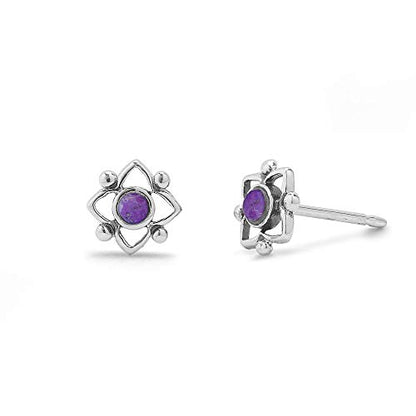 Boma Jewelry Sterling Silver Flower Shaped Dot Stud Earring - color: Purple Turquoise