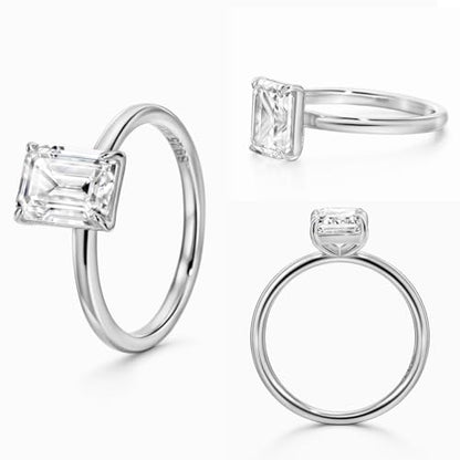 Michooyel 925 Sterling Silver 2ct Cubic Zirconia Engagement Ring for Women, Emerald Cut CZ Solitaire Promise Rings 18K Gold/Rhodium Plated Rings Size 5-9 - color: Silver
