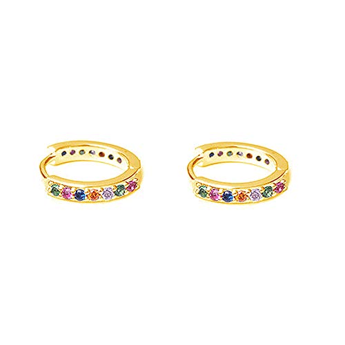 Rainbow 14K Gold Plated Mini CZ Small Cartilage Cuff Hoop Earrings for Women Teen Girls Multicolored Cubic Zirconia Tiny Sleeper Tragus Huggie Hoops Piercing Jewelry Gifts for Christams Party Birthday - style: 8mm