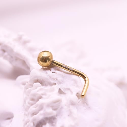 3 Pcs 14K Gold Filled Nose Studs 20G Stainless Steel Stud Nose Ring 2mm/2.5mm/3mm Round CZ L Bend Nose Stud Hypoallergenic Nose Piercing - color: gold 4