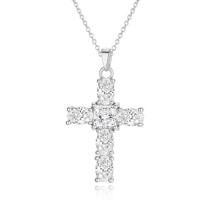 Cross Necklace for Women, 14K Gold Plated Cubic Zirconia Cross Pendant Necklace, Trendy Christian Jewelry Gifts for Baptism First Communion Christmas - color: Style D - Silver