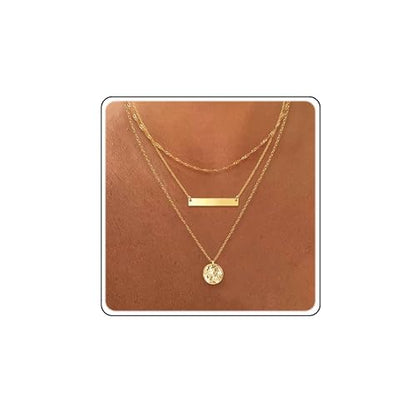 Aisansty Dainty Layered Choker Necklaces Handmade Coin Tube Star Pearl Pendant Multilayer Adjustable Layering Chain Gold Plated Necklaces Set for Women - color: Gold, style: Gold Bar&Disc