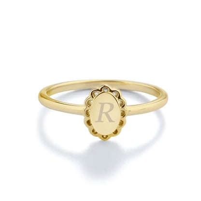 Cherished Moments .925 Sterling Silver or 14K Gold Plated Personalized Gift Signet Ring with Engraved Initial for Baby, Toddler, Kids, Girls, and Children - color: Gold