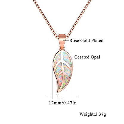 CiNily Opal Leaf/Flower Pendant Necklace for Women Silver Plated Jewelry Gift - color: Pink