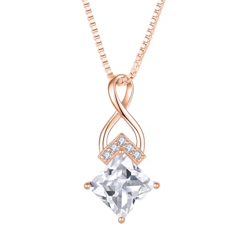 Infinity Necklace 925 Sterling Silver Princess Cut Pendant Birthstone Jewelry for Women - color: Golden Rose