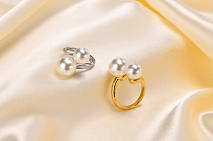 Hisatan Double Simulated Pearl Wrap Ring: gold plated Stainless Steel Large Statement Ring for Women - color: Silver-Size 9