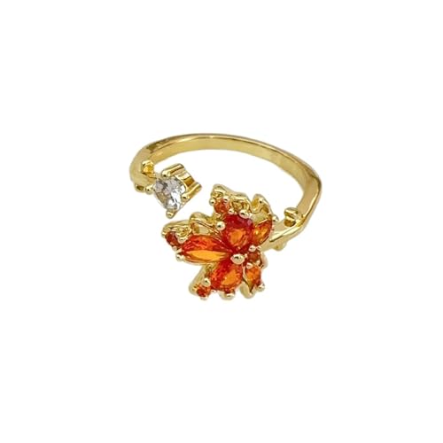 Fall Gold Plated Knuckle Ring Trendy Zircon Crystal Jewelry with Maple Leaf Design Vintage Stackable Joint Finger Ornament Simple Cute Open Twist Ring for Women Daily Wear - color: Maple Leaf