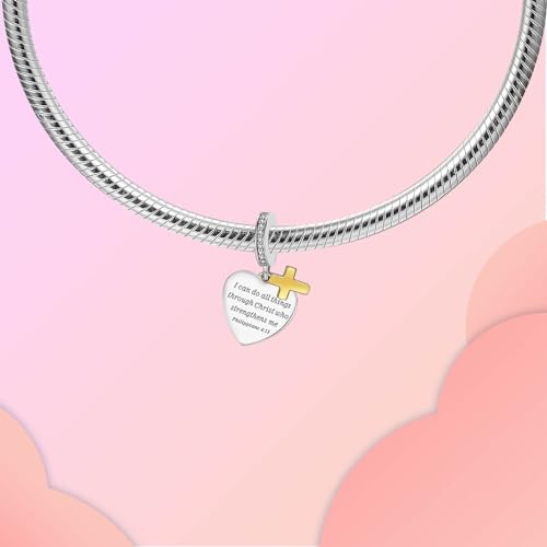 LUXILLA Love You Best Friend Grandma Wife Heart Charm 925 Sterling Silver Charms Fit for Bracelets Necklace Jewelry Gift for Women - color: Bible Verse Cross Charm
