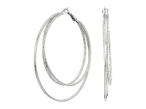 Guess Smooth and Textured Wire Silver Hoop Earrings