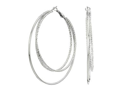 Guess Smooth and Textured Wire Silver Hoop Earrings