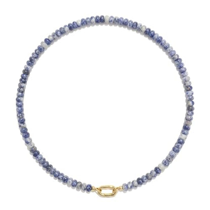CONRAN KREMIX Colorful Stone Beaded Necklace for Women,Natural Gemstone Bead Choker Necklaces Boho Summer Beach Layering Necklace Jewelry Gift for Women - color: Blue & White