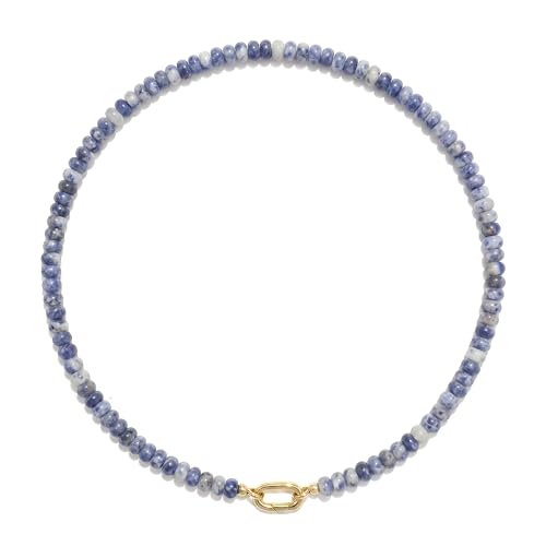 CONRAN KREMIX Colorful Stone Beaded Necklace for Women,Natural Gemstone Bead Choker Necklaces Boho Summer Beach Layering Necklace Jewelry Gift for Women - color: Blue & White