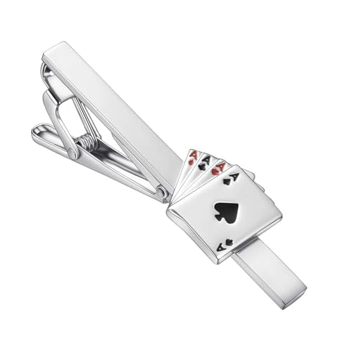 Yoursfs Personalized Stationery Series Tie Clips For Men Novelty Ruler/Pen Tie Clips Unique 18K Gold Plated/Silver Stainless Steel Tie Clip Jewelry For Father Husband Suitable For Daily - style: Sliver Poker Tie Clips