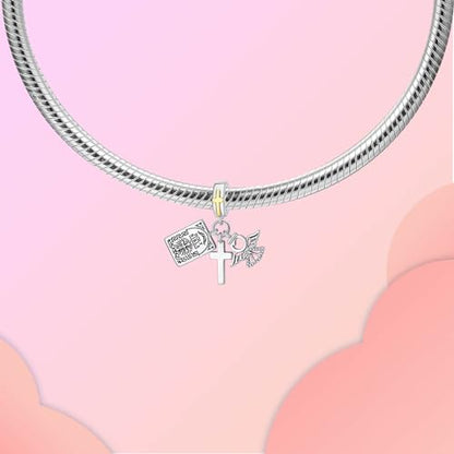 LUXILLA Love You Best Friend Grandma Wife Heart Charm 925 Sterling Silver Charms Fit for Bracelets Necklace Jewelry Gift for Women - color: Angel & Cross Charm