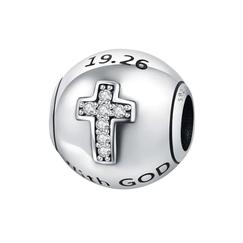 925 Sterling Silver Charms for Bracelets and Necklace Religious Cross Pendants Praying Hands, Bible, Virgin Mary, Jesus, Church Bead Jewelry - color: "with GOD" Charms