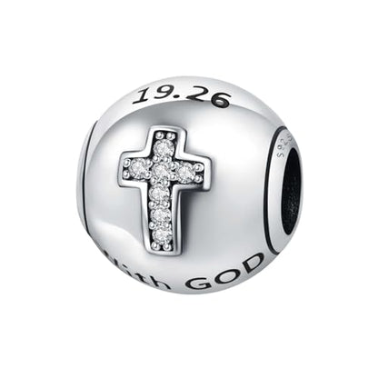925 Sterling Silver Charms for Bracelets and Necklace Religious Cross Pendants Praying Hands, Bible, Virgin Mary, Jesus, Church Bead Jewelry - color: "with GOD" Charms