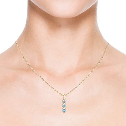 Angara Natural Aquamarine Pendant for Women | Round Aquamarine Three Stone Pendant Necklace in 14K Solid Gold/Platinum With 18" Chain | March Birthday, Anniversary, Gemstone Jewelry Gift