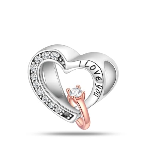 Charm for Bracelets and Necklaces, Heart Animals 925 Sterling Silver Bead Celestial Sun Moon Star Charms Jewelry Gift for Women Girls - color: Heart and Ring Charms