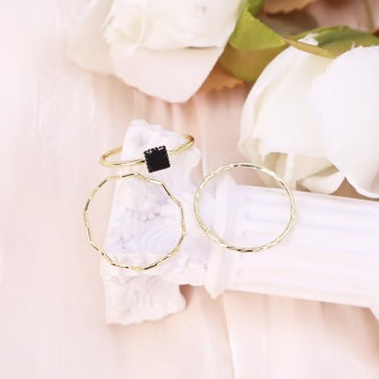 Adjustable Golden/Silver Plated Stacking Rings Set for Women,Vintage Stackable Joint Finger Midi Rings Dainty CZ Pearl Simple Twist Hollow Cute Rings Pack Jewelry Gift
