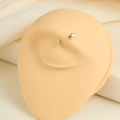 FECTAS Internal Threaded Eyebrow Rook Piercing Jewelry 16G Earrings 8/10mm Vertical Labret Lip Jewelry Curved Barbell Eyebrow Rings Tiny Small Belly Rings Ear Rook Helix Conch Daith Piercing Jewelry - color: gold&black