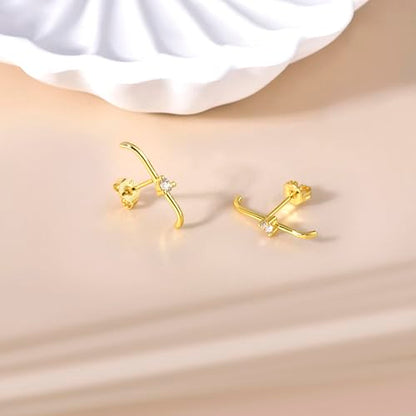 CZ Suspender Cuff Stud Earrings Wrap Earlobe Silver Post Cubic Zirconia Minimalist Jewelry for Women - color: Gold Single CZ