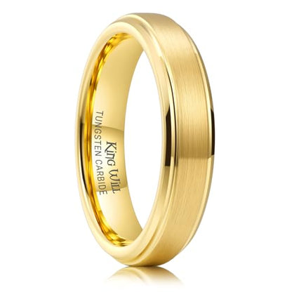 King Will Classic Tungsten Wedding Band for Men, 6/7/8/9/10mm Widths, Polished Finish Step Edge Matte Rings Comfort Fit - color: E-gold 5mm