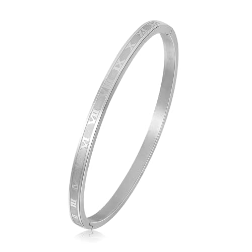 4/6/8mm Numeral Bangle Stainless Steel Engraved Unisex Bracelet Inspirational Gifts for Her - color: Silver, size: 4mm