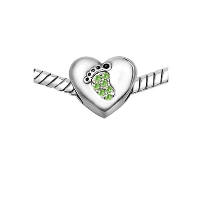 KunBead January-December Birthstone Footprint Heart Birthday Love Bead Charms Compatible with Pandora Bracelet for Mom Daughter Grandma Granddaughter - color: August