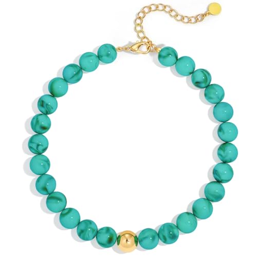 Multicolor Chunky Beaded Necklace, Statement Colorful Round Ball Beads Choker Necklace with Gold-Tone Adjustable Chain, Fashion Bold Neck Jewelry for Women - color: 16mm-Turquoise