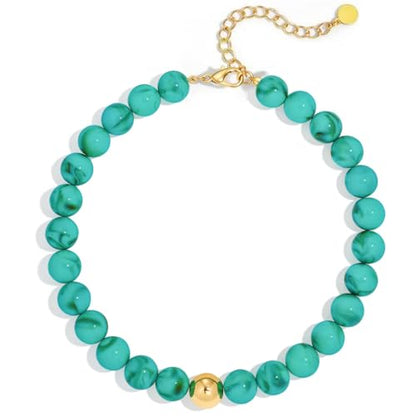 Multicolor Chunky Beaded Necklace, Statement Colorful Round Ball Beads Choker Necklace with Gold-Tone Adjustable Chain, Fashion Bold Neck Jewelry for Women - color: 16mm-Turquoise