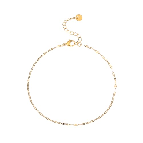 Gold Ankle for Women 18K Gold Plated Tennis Sapphire Paperclip Pearl Sequin Droplet Lip Link Chain Large Anklet Bracelets Simple Beach Summer Waterproof Foot Jewelry - color: Lip Chain-Gold