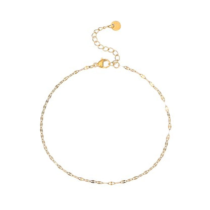 Gold Ankle for Women 18K Gold Plated Tennis Sapphire Paperclip Pearl Sequin Droplet Lip Link Chain Large Anklet Bracelets Simple Beach Summer Waterproof Foot Jewelry - color: Lip Chain-Gold